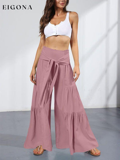 Women's woven strap elastic waist this kind of wide-leg A-type casual trousers bottoms clothes pants Women's Bottoms