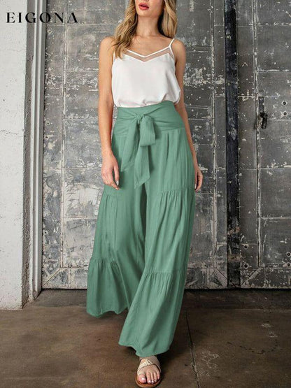 Women's woven strap elastic waist this kind of wide-leg A-type casual trousers bottoms clothes pants Women's Bottoms