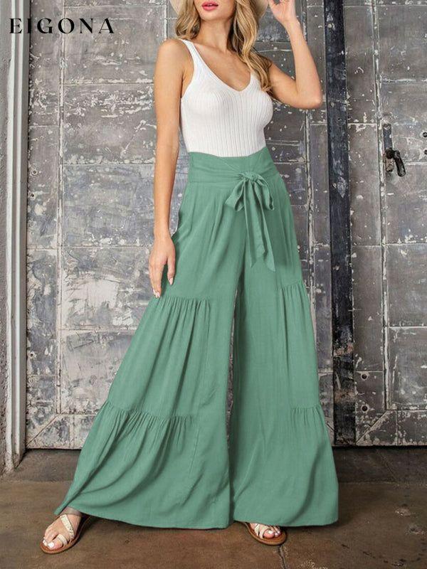 Women's woven strap elastic waist this kind of wide-leg A-type casual trousers bottoms clothes pants Women's Bottoms