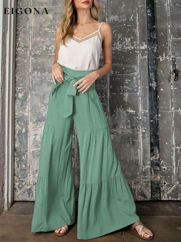 Women's woven strap elastic waist this kind of wide-leg A-type casual trousers bottoms clothes pants Women's Bottoms