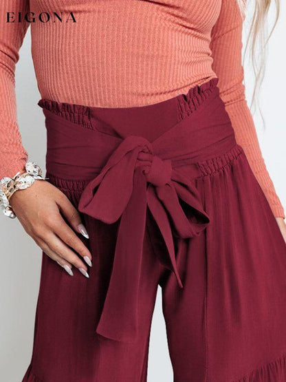 Women's woven strap elastic waist this kind of wide-leg A-type casual trousers bottoms clothes pants Women's Bottoms