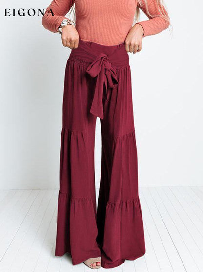 Women's woven strap elastic waist this kind of wide-leg A-type casual trousers bottoms clothes pants Women's Bottoms