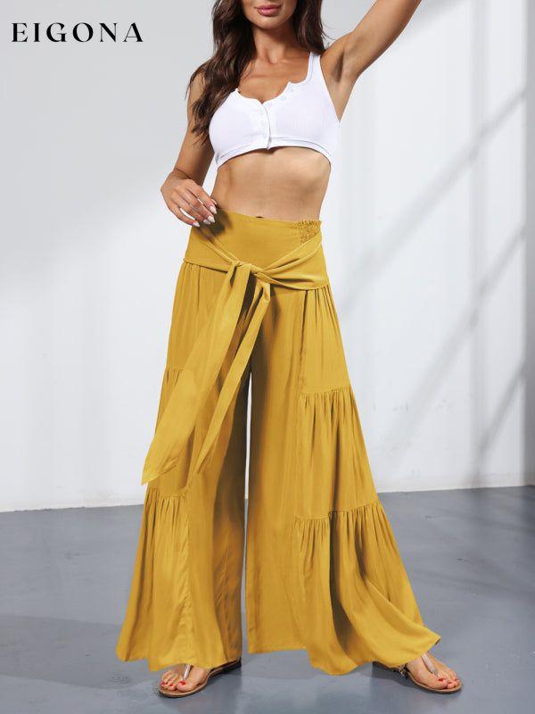 Women's woven strap elastic waist this kind of wide-leg A-type casual trousers bottoms clothes pants Women's Bottoms