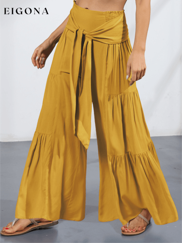 Women's woven strap elastic waist this kind of wide-leg A-type casual trousers bottoms clothes pants Women's Bottoms