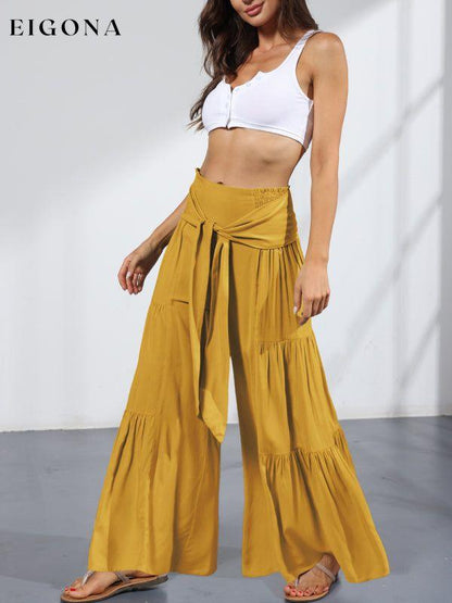 Women's woven strap elastic waist this kind of wide-leg A-type casual trousers bottoms clothes pants Women's Bottoms