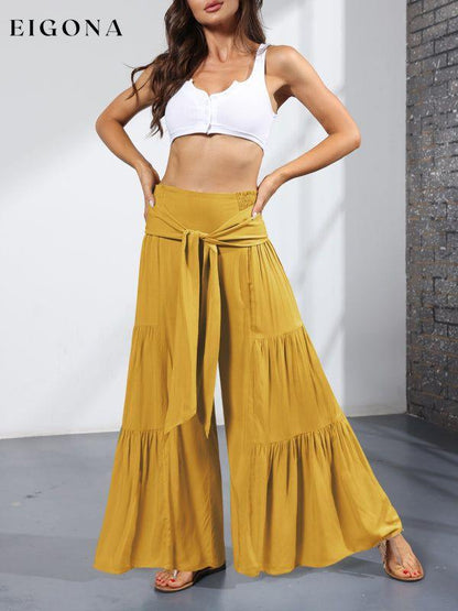 Women's woven strap elastic waist this kind of wide-leg A-type casual trousers bottoms clothes pants Women's Bottoms