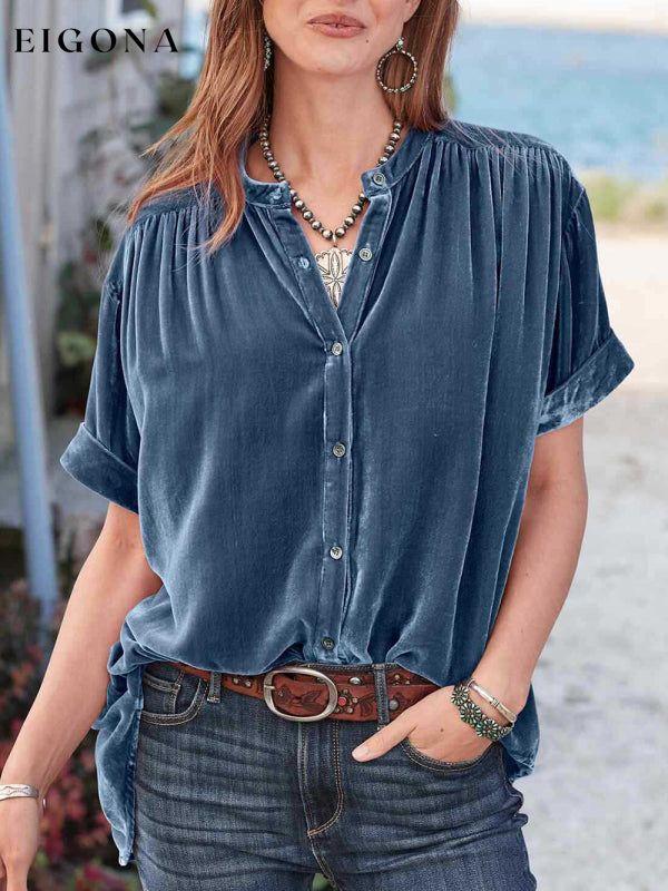 Women's Plush Velvet Button-up Shirt clothes shirt shirts short sleeve shirt tops