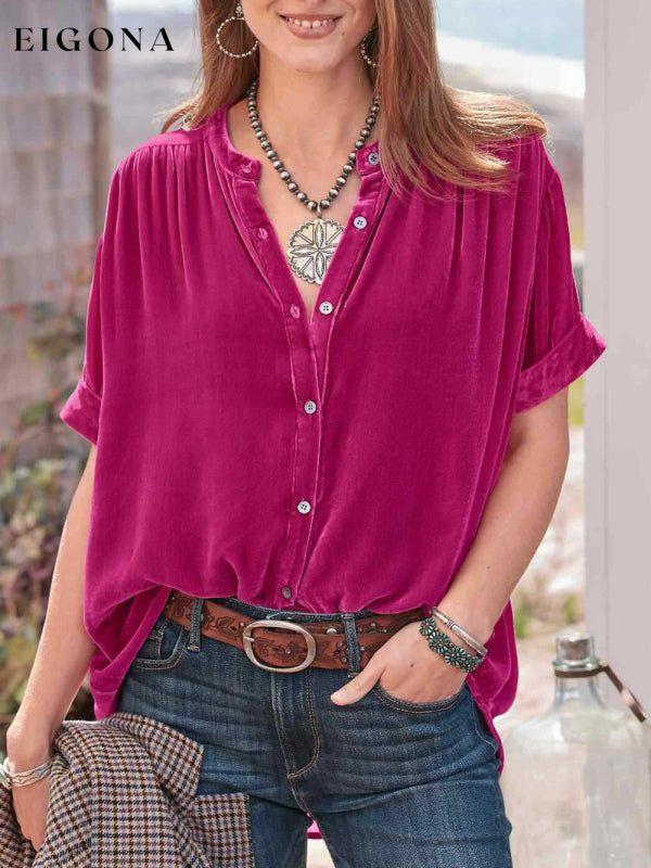 Women's Plush Velvet Button-up Shirt Rose clothes shirt shirts short sleeve shirt tops