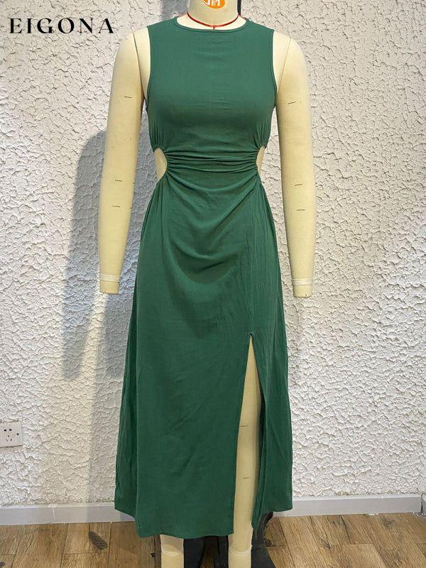 Women's Solid Color Cutout Slit Midi Dress Clothes