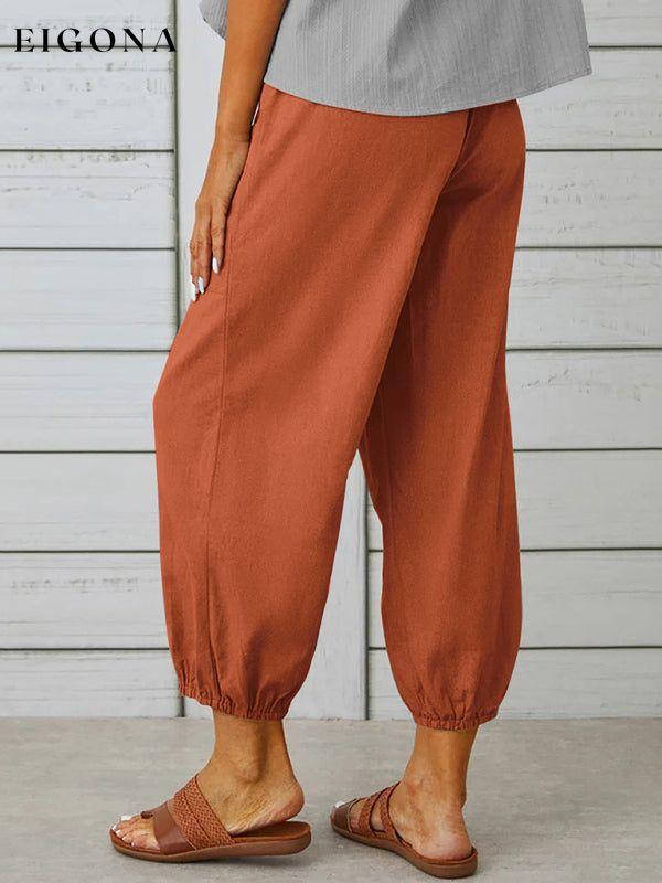 Loose high-waisted button-down cotton and linen cropped trousers wide-leg women's trousers clothes