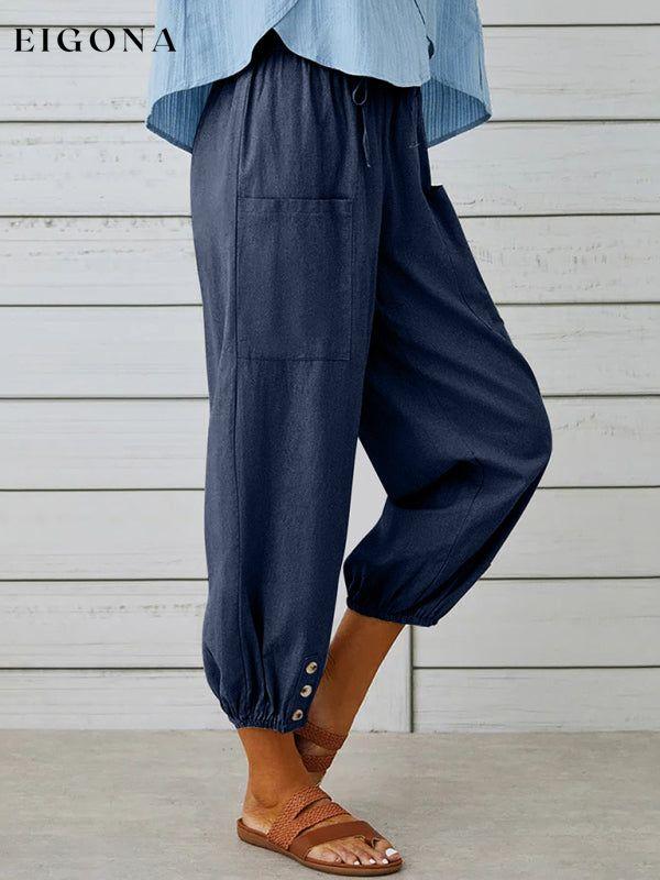 Loose high-waisted button-down cotton and linen cropped trousers wide-leg women's trousers clothes