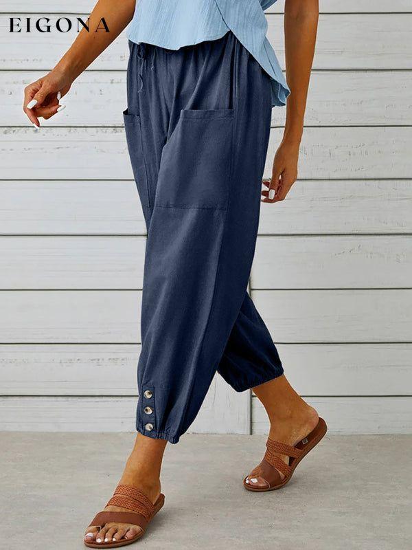 Loose high-waisted button-down cotton and linen cropped trousers wide-leg women's trousers clothes