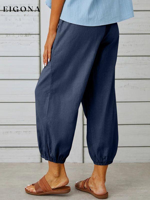 Loose high-waisted button-down cotton and linen cropped trousers wide-leg women's trousers clothes