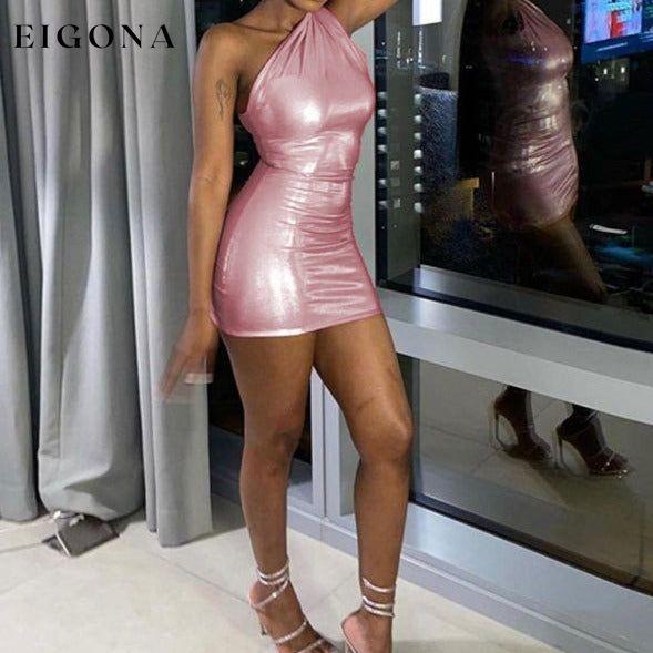 New Sexy Slim Solid Color Slant Shoulder Sleeveless Hip Dress clothes dress dresses one shoulder dress one shoulder dresses one sleeve dress one sleeve dresses short dress short dresses short sleeve tight dresses