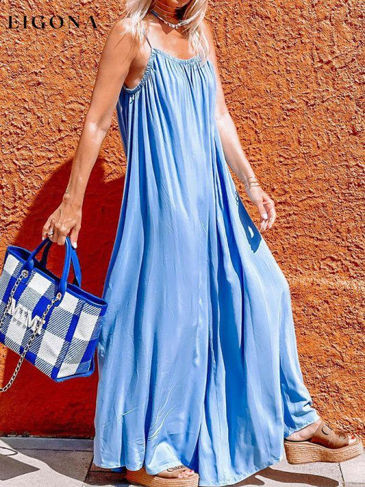 Women's Solid Color Wide Leg Jumpsuit Blue clothes