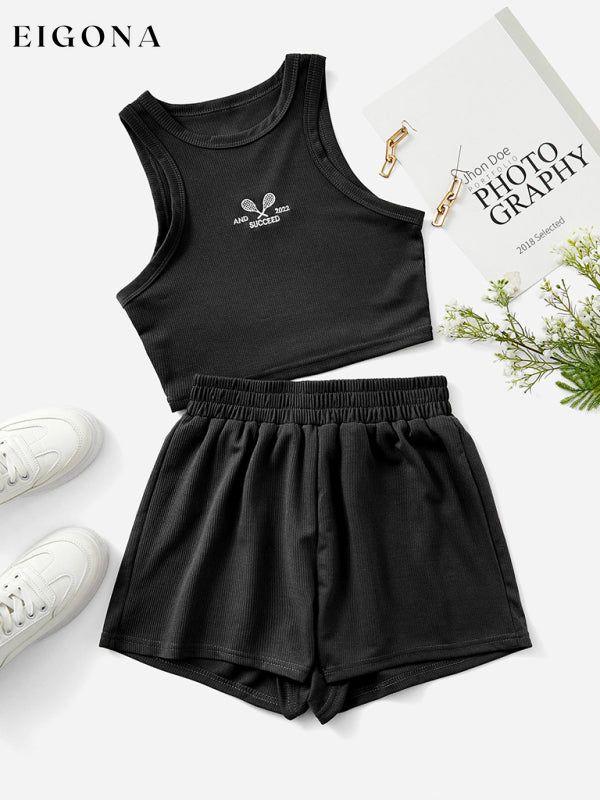 Women's Fashion Casual Short Tank Top Shorts Two-Piece Set Black clothes