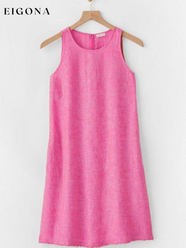 Women's Woven Casual Cotton Linen Comfortable Round Neck Sleeveless Dress Pink Clothes dresses short dresses