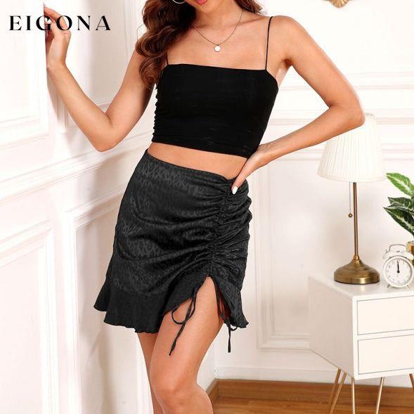Women's Casual Fashion Drawstring Pleated Leopard Print Skirt Black bottoms clothes mini skirt skirts Women's Bottoms
