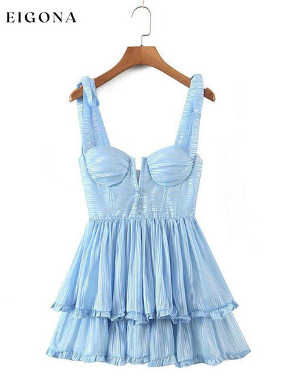 Sexy Casual Kendra Short Ruffle Dress, three-color three-layer colorful silk chiffon pleated dress Blue Clothes dresses short dresses