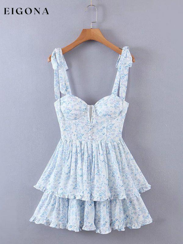 Sexy Casual Kendra Short Ruffle Dress, three-color three-layer colorful silk chiffon pleated dress Sky blue azure Clothes dresses short dresses