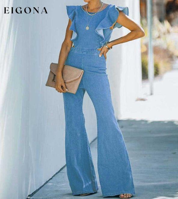 Women's Denim Slim Fit Ruffle Flared Jumpsuit Clothes