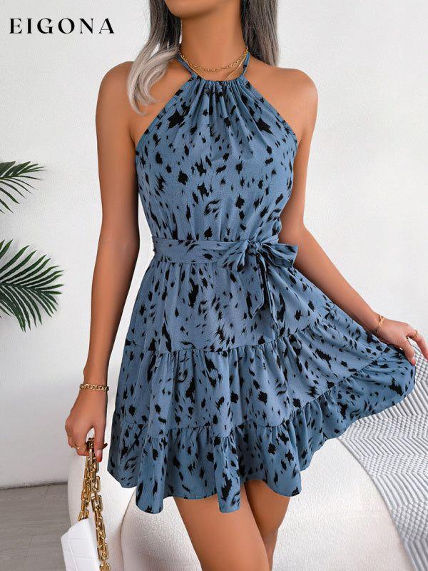 Women's Woven Casual Fashion Halter Neck Leopard Print A Swing Dress Clothes dresses halter dress short dresses
