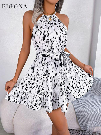 Women's Woven Casual Fashion Halter Neck Leopard Print A Swing Dress White Clothes dresses halter dress short dresses