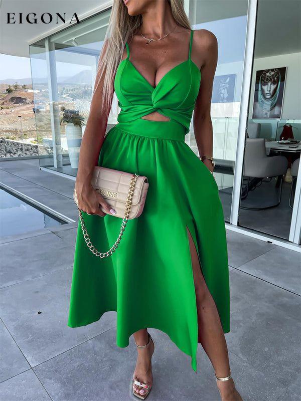 Women's Woven Sexy Suspender Fashion Ladies Dress Dress Green Clothes