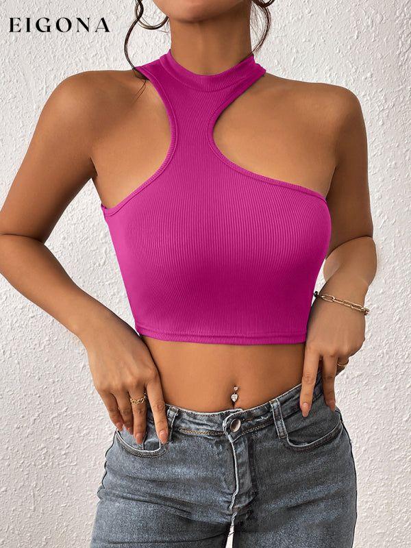 Women's Knitted Round Neck Cropped Asymmetrical Crop Tank Top Rose clothes crop top croptop shirt shirts top tops