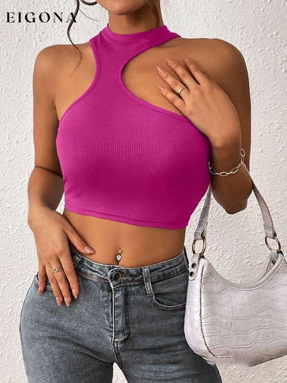 Women's Knitted Round Neck Cropped Asymmetrical Crop Tank Top clothes crop top croptop shirt shirts top tops