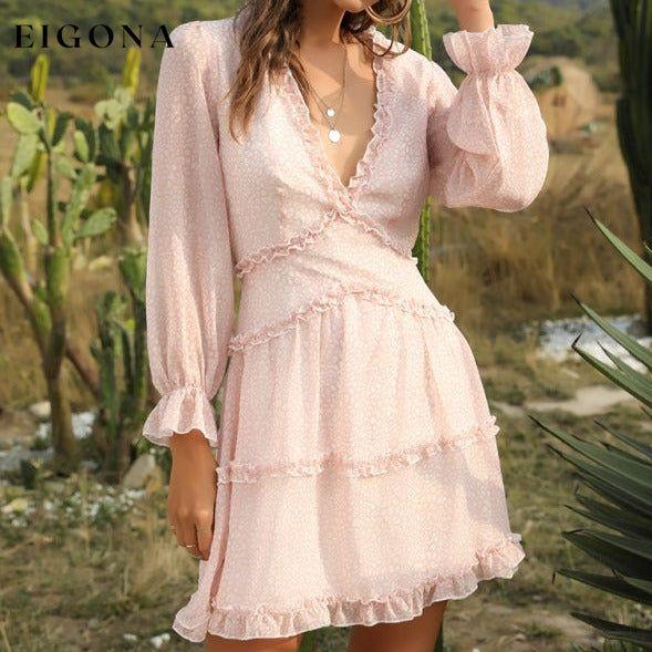 Women's Casual Vacation Fashion Short Chiffon Floral Dress Pink Clothes