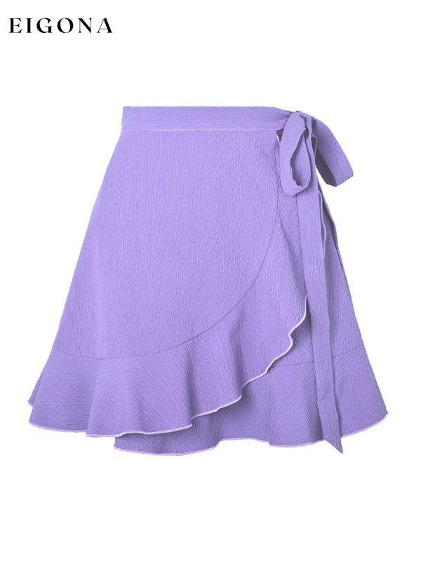 One Piece Tie Skirt High Waist Solid Ruffle Skirt Purple bottom clothes mini skirt ruffle skirt skirt