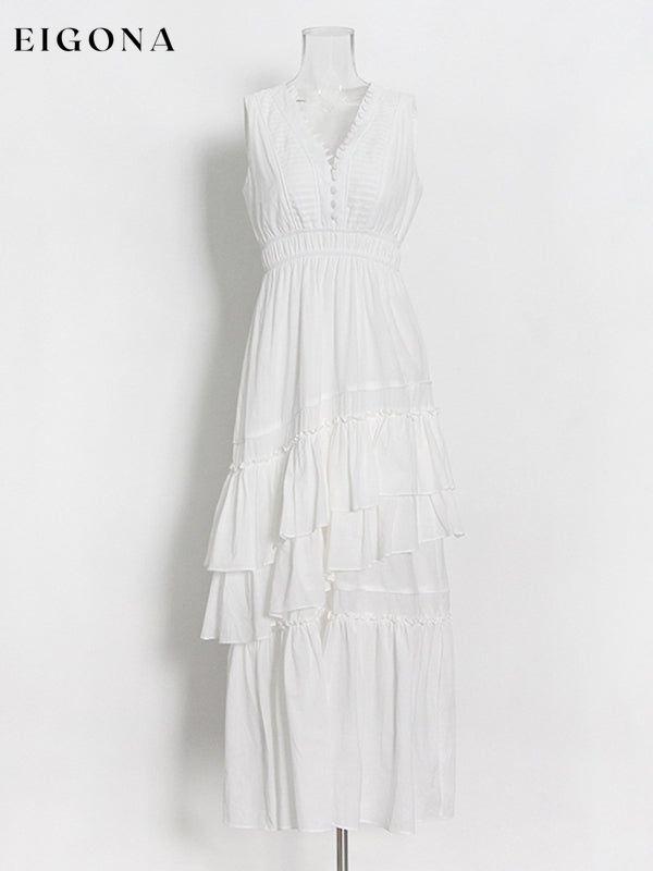 Pleated suspender holiday mille-layer dress White clothes dresses maxi dress