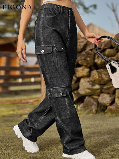 Washed semi-elastic denim cargo track pants Clothes