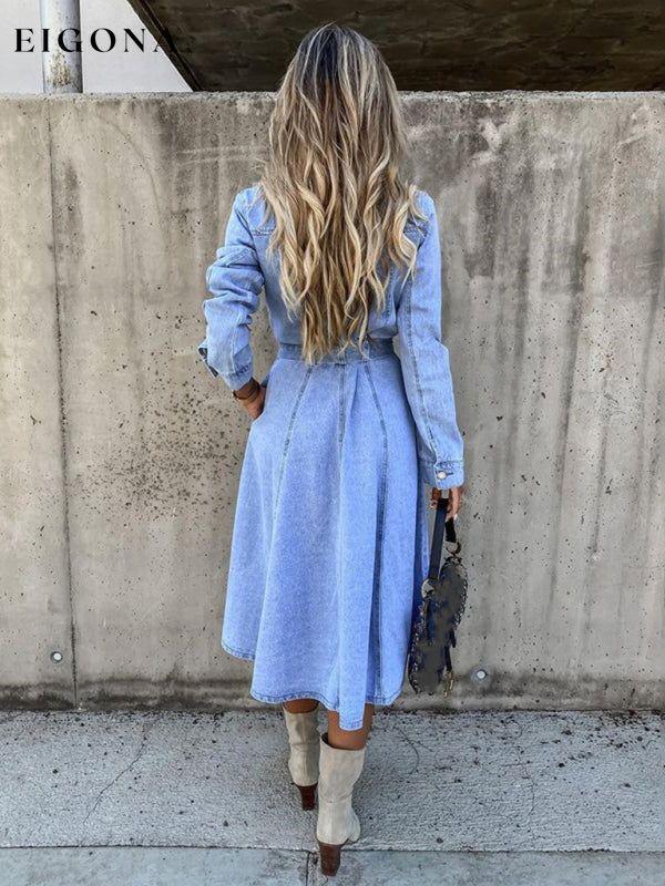 Denim Casual High Waist Pocket Lapel Dress clothes denim dress dress dresses midi dress