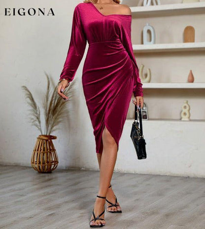 Women's V-neck solid color waisted velvet dress clothes dress dresses midi dress midi dresses