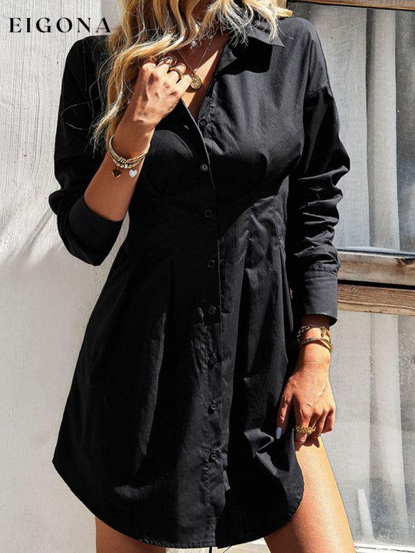 Ladies Fashion Solid Color Shirt Dress clothes dresses long sleeve dresses