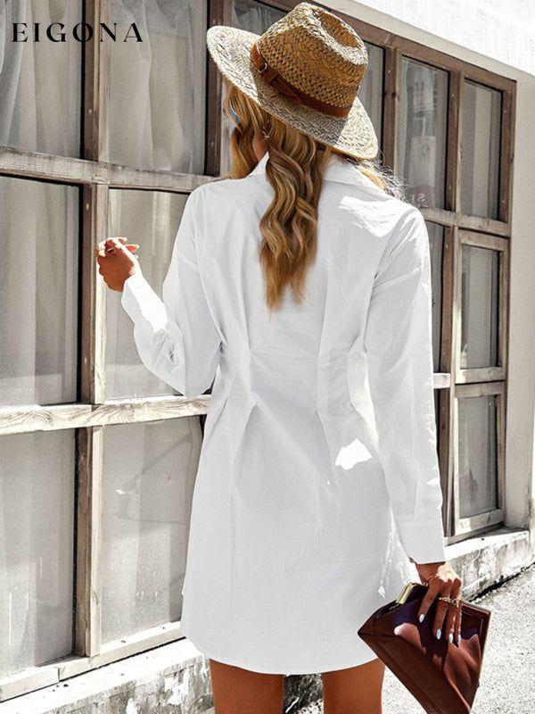 Ladies Fashion Solid Color Shirt Dress clothes dresses long sleeve dresses