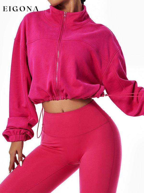 Women's Outdoor Drawstring Zipper Loose Long Sleeve Sweatshirt Rose Clothes