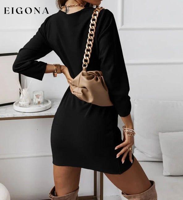 V-neck long-sleeved simple fashion scheming dress Clothes