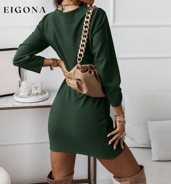 V-neck long-sleeved simple fashion scheming dress Clothes