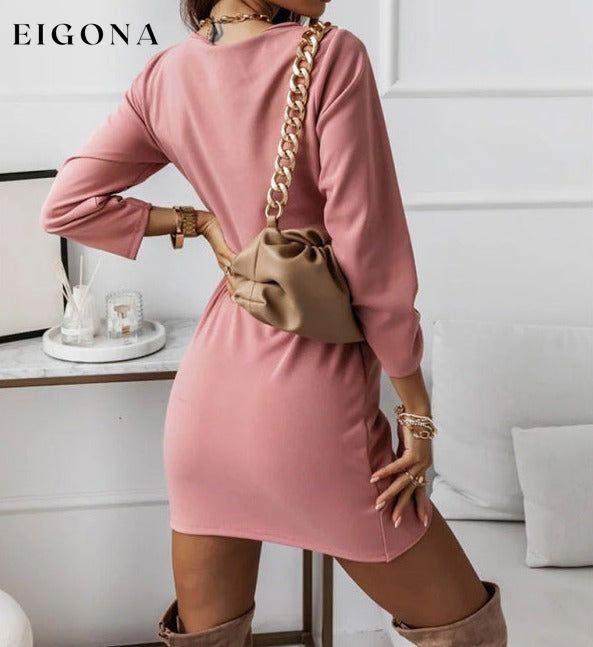 V-neck long-sleeved simple fashion scheming dress Clothes