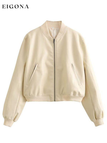 Women's Casual Tri-Color Bomber Jacket Cream clothes Jacket Jackets & Coats