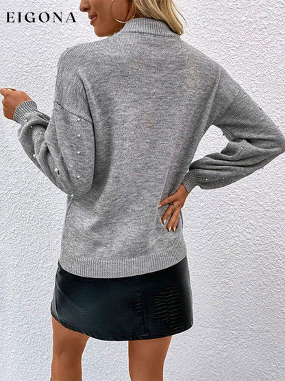 Long sleeve solid color pearl beaded loose pullover sweater clothes long sleeve shirts long sleeve top shirt shirts Sweater sweaters