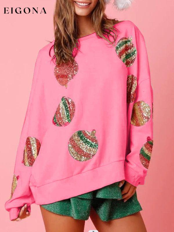 Sequin embroidered fashionable round neck long sleeve sequin patchwork Christmas sweatshirt Pink christmas sweater clothes Sweater sweaters