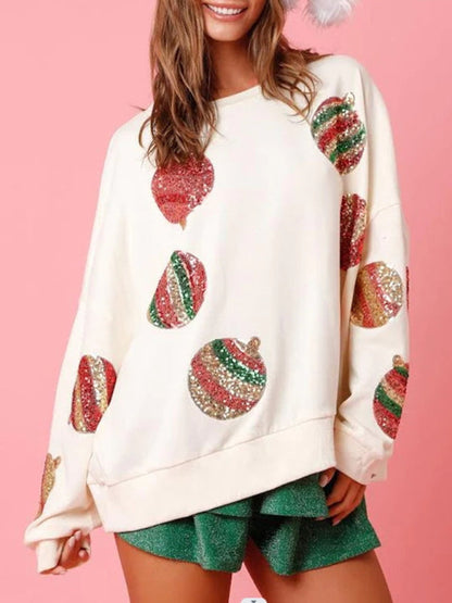 Sequin embroidered fashionable round neck long sleeve sequin patchwork Christmas sweatshirt White christmas sweater clothes Sweater sweaters