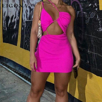 Women's new birthday party bandage dress sexy dress hollow one shoulder cutout short dress Rose clothes dresses short dresses