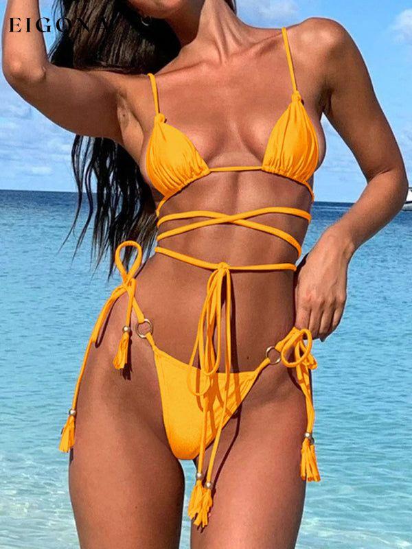 Women's two-piece sexy strappy bikini swimsuit Yellow Clothes swim swimwear