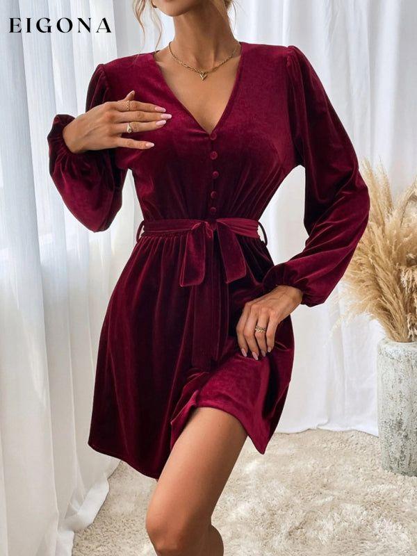 New V-neck waist A-line skirt long-sleeved velvet sexy banquet dress clothes dress dresses long sleeve dresses