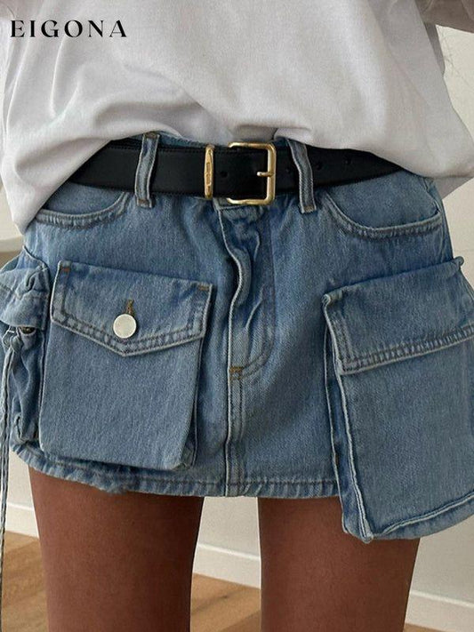 Women's Irregular Big Pocket High Waist Zipper Denim Skirt Blue bottoms clothes skirts